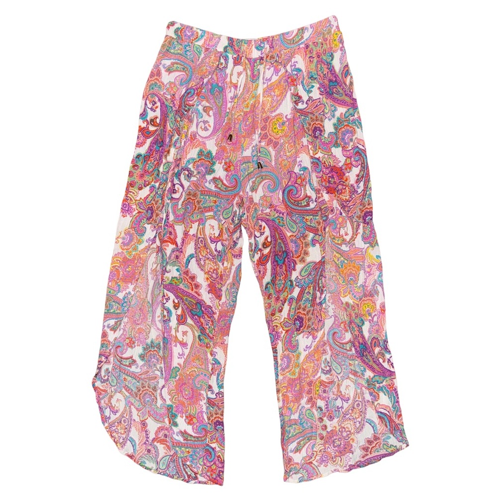 💖 Tinibikini Colorful Paisley Wide Leg Cropped Cover Up Swim Summer Pants